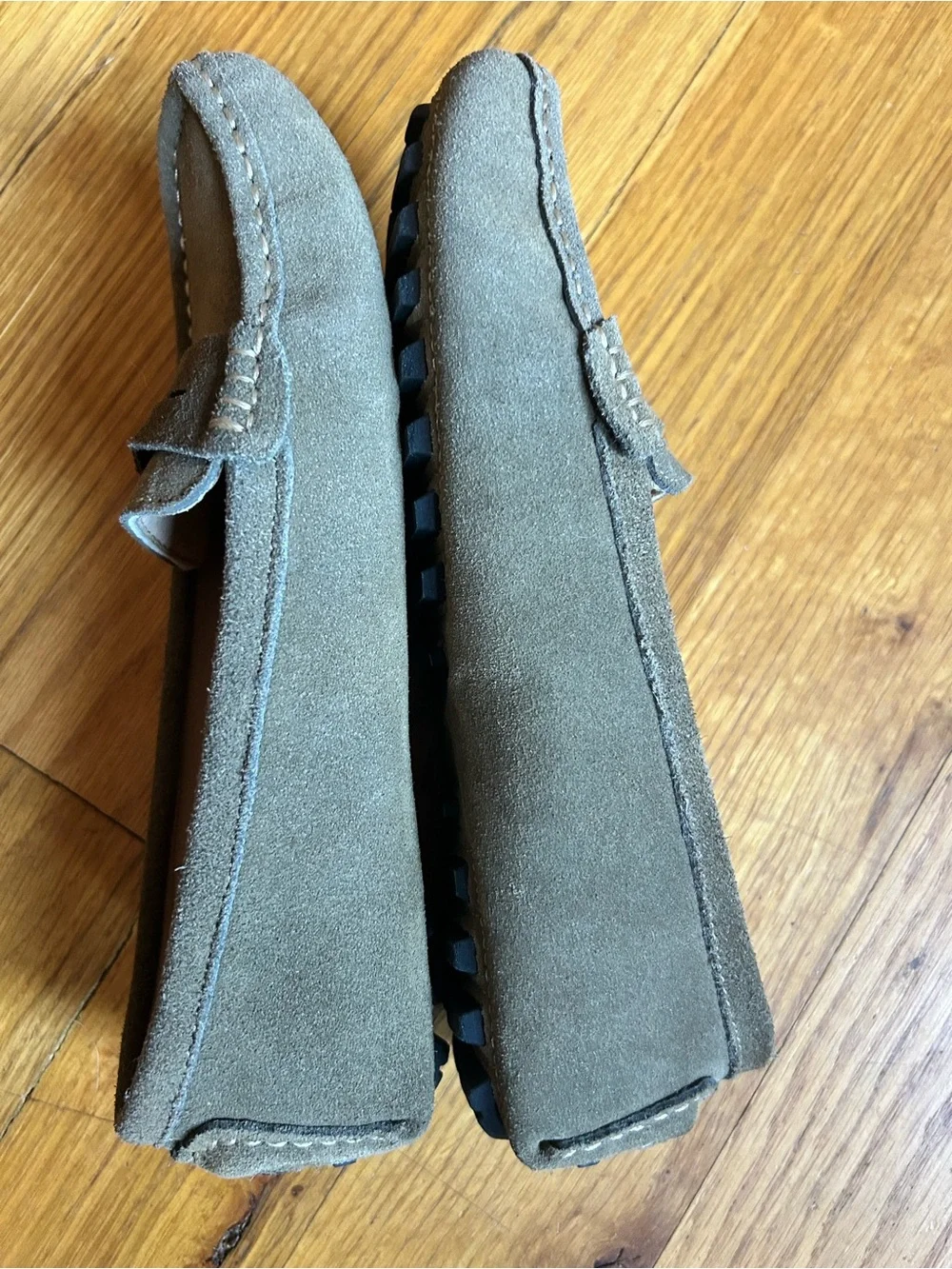 V.J. Classic Handsewn Suede Leather Driving Loafers Dark Olive Tone sz 7.5